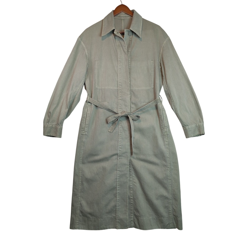 Uniqlo U Lemaire Women Md Sage Green Cotton Trench Coat Belted Jacket Designer